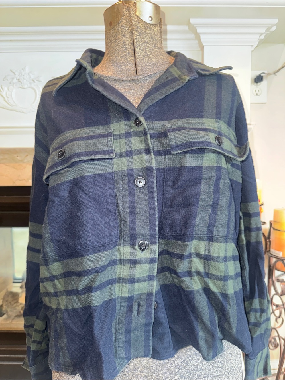Banana Republic Navy and Olive Plaid Utility Jacket